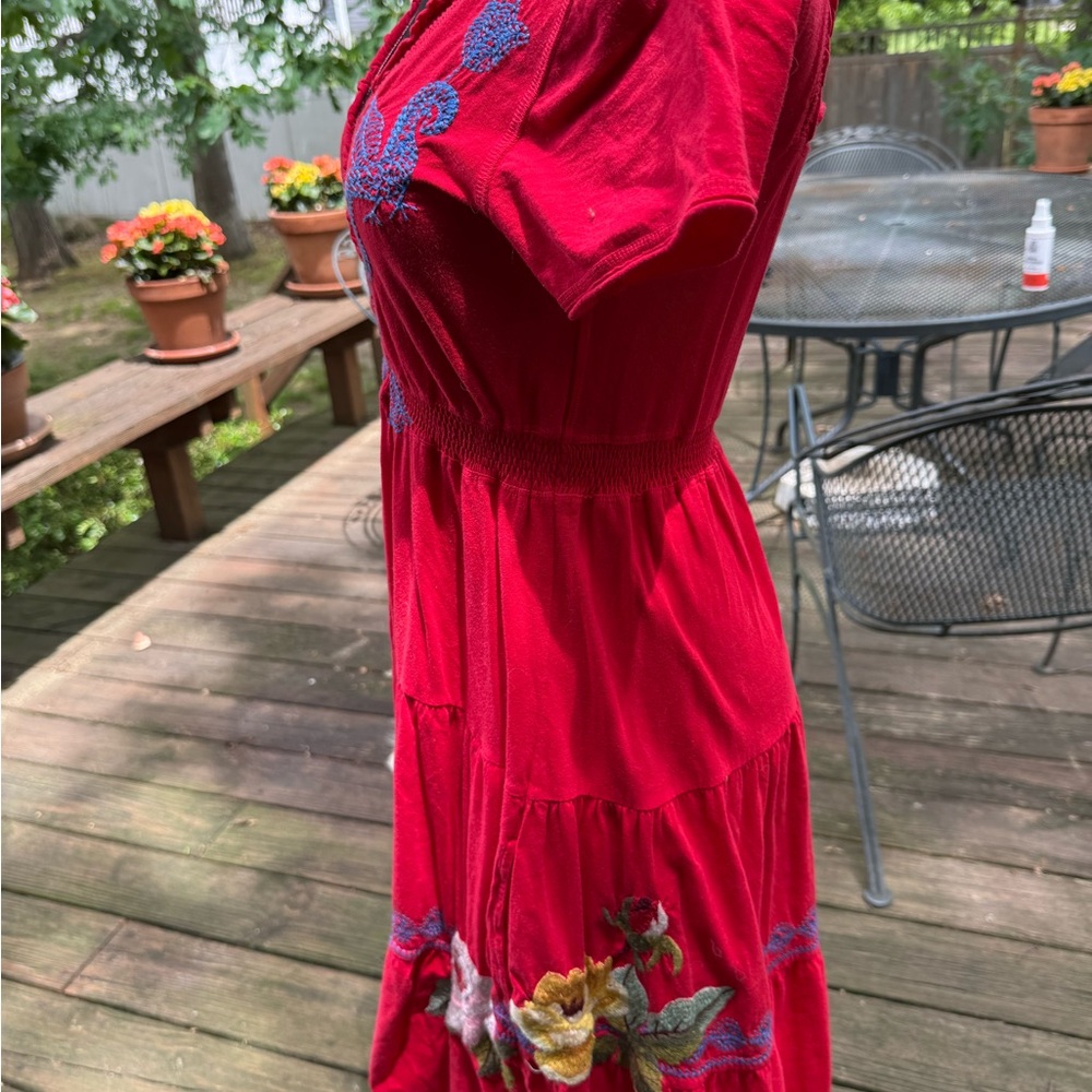 Johnny Was Red Embroidered V-Neck Women’s Dress - Picture 3 of 9